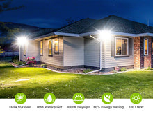 Load image into Gallery viewer, LED Flood Lights Outdoor, STASUN Max Series 100W 10000LM 6000K Dusk to Dawn Outdoor Lighting with Photocell, IP66 Waterproof, 2 Heads Adjustable Wide Outside Lighting for Parking Lot, Yard, Street, Stadium