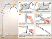 Load image into Gallery viewer, CHICLUX Lash Light for Eyelash Tech, 28 Inch Foldable Floor Lash Lamp for Eyelash Extensions, Dimmable LED Half Moon Lash Light with Phone Holder and Wheeled Base, Esthetician Light for Eyelash, Tattoo