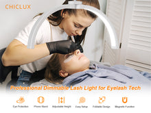 Load image into Gallery viewer, CHICLUX Lash Light for Eyelash Tech, 28 Inch Foldable Floor Lash Lamp for Eyelash Extensions, Dimmable LED Half Moon Lash Light with Phone Holder and Wheeled Base, Esthetician Light for Eyelash, Tattoo
