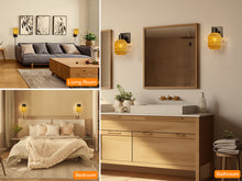 Load image into Gallery viewer, CHICLUX Boho Rattan Plug in Wall Sconces, Farmhouse Wall Lamps Set of Two,Boho Rattan Sconces Wall Lighting Rustic with 330°Adjustable Lampshade Suitable for Living Room, Hallway(Bulbs Not Included)