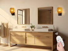 Load image into Gallery viewer, CHICLUX Rechargeable Battery Operated Sconces Set of Two with Remote, RGB 12 Colors Dimmable Rattan Boho Lights, Wireless Rustic Wall Lamp with 3 Timer, Farmhouse Rattan Wall Lighting for Bedroom