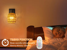Load image into Gallery viewer, CHICLUX Rechargeable Battery Operated Sconces Set of Two with Remote, RGB 12 Colors Dimmable Rattan Boho Lights, Wireless Rustic Wall Lamp with 3 Timer, Farmhouse Rattan Wall Lighting for Bedroom