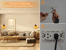 Load image into Gallery viewer, CHICLUX Rechargeable Battery Operated Sconces Set of Two with Remote, RGB 12 Colors Dimmable Rattan Boho Lights, Wireless Rustic Wall Lamp with 3 Timer, Farmhouse Rattan Wall Lighting for Bedroom