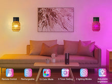 Load image into Gallery viewer, CHICLUX Rechargeable Battery Operated Sconces Set of Two with Remote, RGB 12 Colors Dimmable Rattan Boho Lights, Wireless Rustic Wall Lamp with 3 Timer, Farmhouse Rattan Wall Lighting for Bedroom