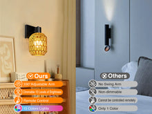 Load image into Gallery viewer, CHICLUX Rechargeable Battery Operated Sconces Set of Two with Remote, RGB 12 Colors Dimmable Rattan Boho Lights, Wireless Rustic Wall Lamp with 3 Timer, Farmhouse Rattan Wall Lighting for Bedroom