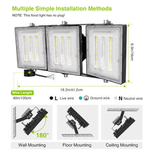 Load image into Gallery viewer, LED Flood Lights Outdoor, STASUN Max Series 150W 15000LM 6000K Dusk to Dawn Outdoor Lighting with Photocell, IP66 Waterproof, 3 Heads Adjustable Wide Outside Lighting for Parking Lot, Yard, Street, Stadium