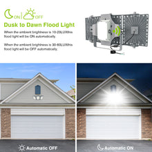 Load image into Gallery viewer, LED Flood Lights Outdoor, STASUN Max Series 150W 15000LM 6000K Dusk to Dawn Outdoor Lighting with Photocell, IP66 Waterproof, 3 Heads Adjustable Wide Outside Lighting for Parking Lot, Yard, Street, Stadium