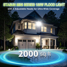 Load image into Gallery viewer, STASUN 150W LED Flood Light with Plug, Mini Series Outdoor Floodlight, 15000LM 6000K Daylight White, IP66 Waterproof, 3 Adjustable Heads, LED Exterior Flood Light for Backyard, Driveway, Garage, Patio