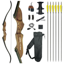 Load image into Gallery viewer, Black Hunter Recurve Bow and Arrow Set, GLURAK 60'' Wooden Takedown Recurve Bows Package, Archery Bow Kit for Target Practice and Hunting, Right Hand, 25-50 Lbs