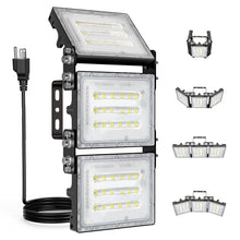 Load image into Gallery viewer, STASUN 150W LED Flood Light with Plug, Mini Series Outdoor Floodlight, 15000LM 6000K Daylight White, IP66 Waterproof, 3 Adjustable Heads, LED Exterior Flood Light for Backyard, Driveway, Garage, Patio