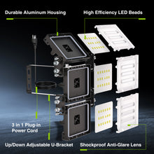 Load image into Gallery viewer, STASUN 300W LED Flood Light with Plug, Mini Series Outdoor Floodlight, 30000LM 6000K Daylight White, IP66 Waterproof, 3 Adjustable Heads, Exterior Flood Lights for Backyard, Driveway, Garage, Barn