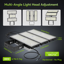 Load image into Gallery viewer, LED 300W Parking Lot Light, Outdoor Street Light, Optional Photocell 45,000LM, POLE MOUNT / WALL MOUNT, 2-Head Adjustable, 360° Rotation & 120° Tilt, Horizontal/Vertical Mount, IP66, 100–277V, ETL, Hardwired