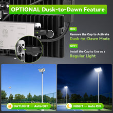 Load image into Gallery viewer, LED 500W Parking Lot Light, Outdoor Street Light, Optional Photocell 75,000LM, POLE MOUNT / WALL MOUNT, 2-Head Adjustable, 360° Rotation & 120° Tilt, Horizontal/Vertical Mount, IP66, 100–277V, ETL, Hardwired