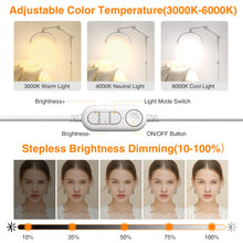 Load image into Gallery viewer, CHICLUX Lash Light for Eyelash Tech, 28 Inch Foldable Floor Lash Lamp for Eyelash Extensions, Dimmable LED Half Moon Lash Light with Phone Holder and Wheeled Base, Esthetician Light for Eyelash, Tattoo