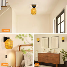 Load image into Gallery viewer, CHICLUX Boho Rattan Plug in Wall Sconces, Farmhouse Wall Lamps Set of Two,Boho Rattan Sconces Wall Lighting Rustic with 330°Adjustable Lampshade Suitable for Living Room, Hallway(Bulbs Not Included)