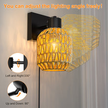 Load image into Gallery viewer, CHICLUX Boho Rattan Plug in Wall Sconces, Farmhouse Wall Lamps Set of Two,Boho Rattan Sconces Wall Lighting Rustic with 330°Adjustable Lampshade Suitable for Living Room, Hallway(Bulbs Not Included)