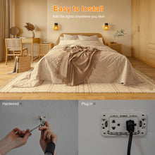 Load image into Gallery viewer, CHICLUX Rechargeable Battery Operated Sconces Set of Two with Remote, RGB 12 Colors Dimmable Rattan Boho Lights, Wireless Rustic Wall Lamp with 3 Timer, Farmhouse Rattan Wall Lighting for Bedroom