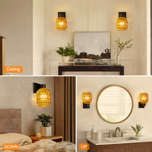 Load image into Gallery viewer, CHICLUX Rechargeable Battery Operated Sconces Set of Two with Remote, RGB 12 Colors Dimmable Rattan Boho Lights, Wireless Rustic Wall Lamp with 3 Timer, Farmhouse Rattan Wall Lighting for Bedroom
