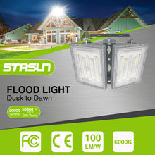 Load image into Gallery viewer, LED Flood Lights Outdoor, STASUN Max Series 200W 20000LM 6000K Dusk to Dawn Outdoor Lighting with Photocell, IP66 Waterproof, 2 Heads Adjustable Wide Outside Lighting for Parking Lot, Yard, Street, Stadium