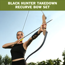 Load image into Gallery viewer, Black Hunter Recurve Bow and Arrow Set, GLURAK 60'' Wooden Takedown Recurve Bows Package, Archery Bow Kit for Target Practice and Hunting, Right Hand, 25-50 Lbs