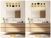 Load image into Gallery viewer, STASUN Bathroom Vanity Light, 5 Lights Boho Rattan Bathroom Lighting fixtures Over Mirror, Farmhouse Vanity Lighting Fixtures with 330° Adjustable Woven Lampshade, E26 Base (Bulbs Not Included)