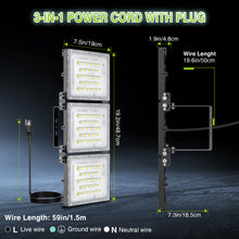 Load image into Gallery viewer, STASUN 300W LED Flood Light with Plug, Mini Series Outdoor Floodlight, 30000LM 6000K Daylight White, IP66 Waterproof, 3 Adjustable Heads, Exterior Flood Lights for Backyard, Driveway, Garage, Barn