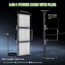 Load image into Gallery viewer, STASUN 600W LED Flood Light with Plug, Mini Series Stadium Light, 60000LM 6000K Daylight, IP66 Waterproof, 3 Adjustable Panel, Outdoor Sports Lighting for Basketball Court, Parking Lot, Baseball Field