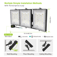 Load image into Gallery viewer, LED Flood Lights Outdoor, STASUN Max Series 300W 30000LM 6000K Dusk to Dawn Outdoor Lighting with Photocell, IP66 Waterproof, 3 Heads Adjustable Wide Outside Lighting for Parking Lot, Yard, Street, Stadium