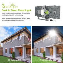 Load image into Gallery viewer, LED Flood Lights Outdoor, STASUN Max Series 300W 30000LM 6000K Dusk to Dawn Outdoor Lighting with Photocell, IP66 Waterproof, 3 Heads Adjustable Wide Outside Lighting for Parking Lot, Yard, Street, Stadium
