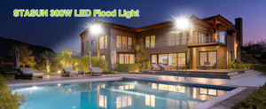 LED Flood Light Outdoor, STASUN 300W 30000lm 6000K Daylight White IP66 Waterproof, Stadium Lighting Commercial Parking Lot Light, Gray