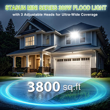 Load image into Gallery viewer, STASUN 2 Pack 300W LED Flood Lights, Mini Series Outdoor Floodlight, 30000LM 6000K Daylight White, IP66 Waterproof, 3 Adjustable Heads