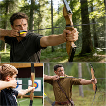 Load image into Gallery viewer, Black Hunter Longbow and Arrow Set, GLURAK 62'' Traditional Wooden Takedown Longbows Package, Archery Bow Kit for Target Practice and Hunting, Right Hand, 25-55 Lbs