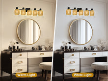 Load image into Gallery viewer, STASUN Bathroom Vanity Light, 5 Lights Boho Rattan Bathroom Lighting fixtures Over Mirror, Farmhouse Vanity Lighting Fixtures with 330° Adjustable Woven Lampshade, E26 Base (Bulbs Not Included)