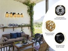 Load image into Gallery viewer, STASUN Bathroom Vanity Light, 5 Lights Boho Rattan Bathroom Lighting fixtures Over Mirror, Farmhouse Vanity Lighting Fixtures with 330° Adjustable Woven Lampshade, E26 Base (Bulbs Not Included)