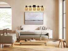 Load image into Gallery viewer, STASUN Bathroom Vanity Light, 5 Lights Boho Rattan Bathroom Lighting fixtures Over Mirror, Farmhouse Vanity Lighting Fixtures with 330° Adjustable Woven Lampshade, E26 Base (Bulbs Not Included)