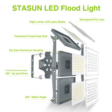 Load image into Gallery viewer, LED Flood Light Outdoor, STASUN 480W 48000lm 6000K Daylight White IP66 Waterproof, Stadium Lighting Commercial Parking Lot Light, Gray
