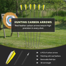 Load image into Gallery viewer, Black Hunter Recurve Bow and Arrow Set, GLURAK 60'' Wooden Takedown Recurve Bows Package, Archery Bow Kit for Target Practice and Hunting, Right Hand, 25-50 Lbs