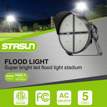 Load image into Gallery viewer, STASUN 600w 90000lm Stadium Lights Outdoor Led – Ultra Series High Power Spotlight, ETL Certified, 5000K Daylight, 45° Beam, 100-277V, IP66 Waterproof Flood Lights for Arena, Sports Field, Parking Lot
