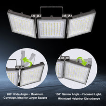 Load image into Gallery viewer, STASUN 600W LED Flood Light with Plug, Mini Series Stadium Light, 60000LM 6000K Daylight, IP66 Waterproof, 3 Adjustable Panel, Outdoor Sports Lighting for Basketball Court, Parking Lot, Baseball Field