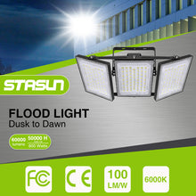 Load image into Gallery viewer, LED Flood Lights Outdoor, STASUN Max Series 600W 60000LM 6000K Dusk to Dawn Outdoor Lighting with Photocell, IP66 Waterproof, 3 Heads Adjustable Wide Outside Lighting for Parking Lot, Yard, Street, Stadium
