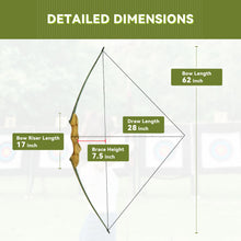 Load image into Gallery viewer, Black Hunter Longbow and Arrow Set, GLURAK 62'' Traditional Wooden Takedown Longbows Package, Archery Bow Kit for Target Practice and Hunting, Right Hand, 25-55 Lbs