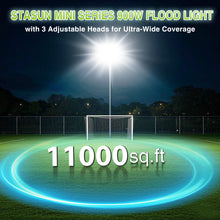 Load image into Gallery viewer, STASUN 900W LED Flood Light, Mini Series Stadium Lighting, 90000LM 6000K Daylight White, IP66 Waterproof, 3 Adjustable Panels