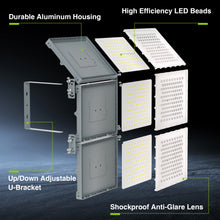 Load image into Gallery viewer, STASUN 900W LED Flood Light, Mini Series Stadium Lighting, 90000LM 6000K Daylight White, IP66 Waterproof, 3 Adjustable Panels