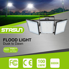 Load image into Gallery viewer, LED Flood Lights Outdoor, STASUN Max Series 900W 90000LM 6000K Dusk to Dawn Outdoor Lighting with Photocell, IP66 Waterproof, 3 Heads Adjustable Wide Outside Lighting for Parking Lot, Yard, Street, Stadium