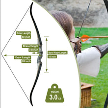 Load image into Gallery viewer, Black Hunter Takedown Recurve Bow, Left Hand Bow GLURAK 60" Wooden Archery Bow Hunting Bow for Outdoor Training Practice, 25-60lb