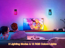 Load image into Gallery viewer, CHICLUX Rechargeable Battery Operated Sconces Set of Two with Remote, RGB 12 Colors Dimmable Rattan Boho Lights, Wireless Rustic Wall Lamp with 3 Timer, Farmhouse Rattan Wall Lighting for Bedroom