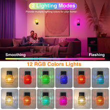 Load image into Gallery viewer, CHICLUX Rechargeable Battery Operated Sconces Set of Two with Remote, RGB 12 Colors Dimmable Rattan Boho Lights, Wireless Rustic Wall Lamp with 3 Timer, Farmhouse Rattan Wall Lighting for Bedroom