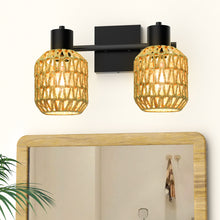 Load image into Gallery viewer, STASUN 2 Lights Farmhouse Vanity Light, Rattan bathroom lighting fixtures Over Mirror, Bathroom Vanity Light with 330°Adjustable Lampshade, Suitable for Mirror, Hallway, Porch, E26 Base (Bulbs Not Included)
