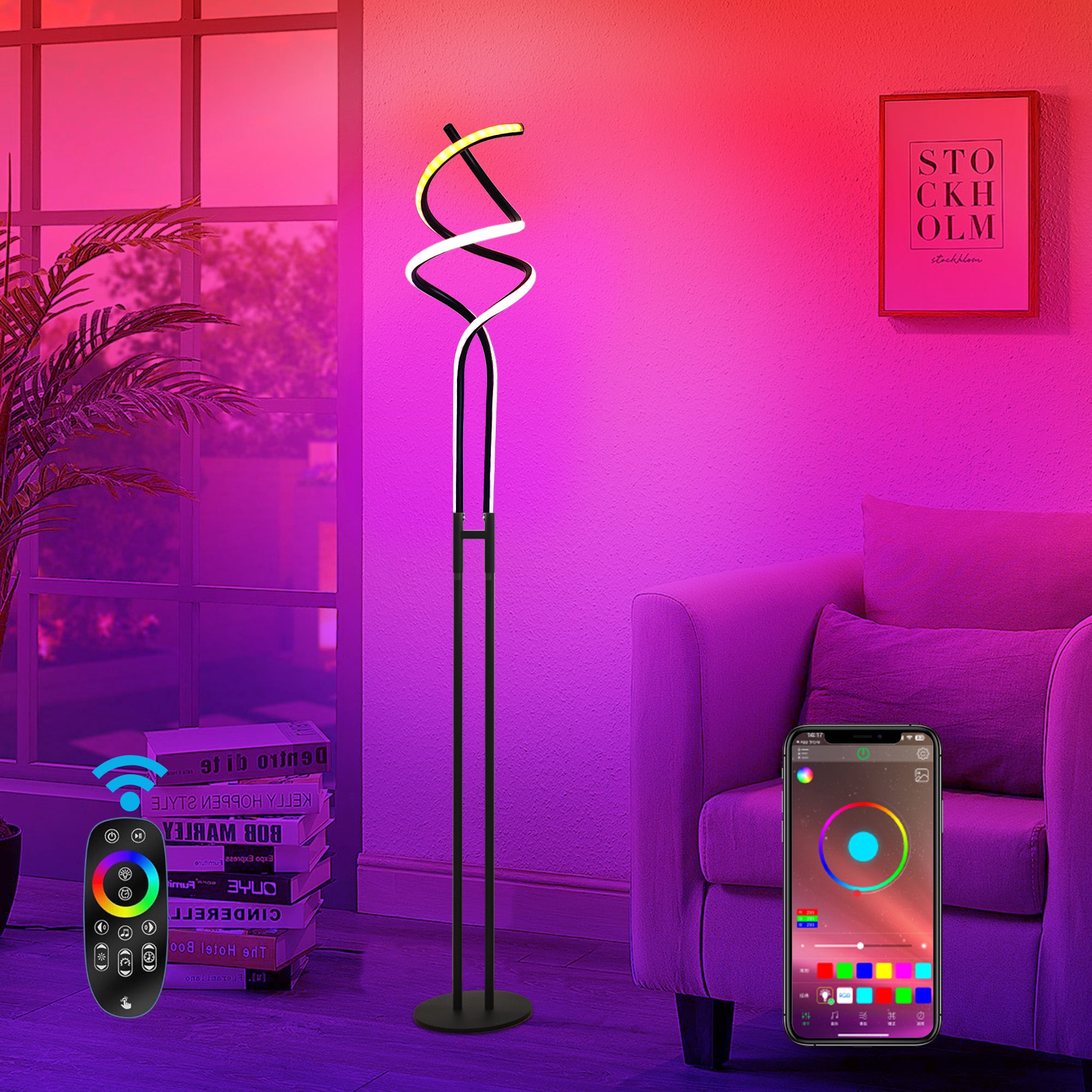 売れ筋新商品 CHICLUX Modern Floor LED Dimmable Lamp, Floor Spiral RGB ケーブル・シールド