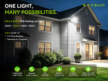 Load image into Gallery viewer, LED 300W Parking Lot Light, Outdoor Street Light, Optional Photocell 45,000LM, POLE MOUNT / WALL MOUNT, 2-Head Adjustable, 360° Rotation &amp; 120° Tilt, Horizontal/Vertical Mount, IP66, 100–277V, ETL, Hardwired
